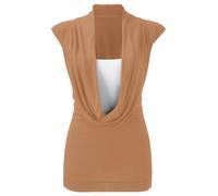 FAIRY TRENDZ Womens Cowl Neck Gathered Vest Top Ladies Sleeveless Stretch Ruched 2 in 1 Insert Vest Top UK 8-26 Camel