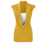 FAIRY TRENDZ Womens Cowl Neck Gathered Vest Top Ladies Sleeveless Stretch Ruched 2 in 1 Insert Vest Top UK 8-26 Mustard