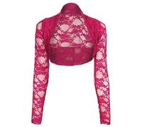 FAIRY TRENDZ Womens Cropped Floral Lace Bolero Shrug Ladies Long Sleeve Open Cardigan Crop Top Fuchsia