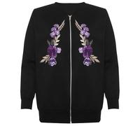 FAIRY TRENDZ Womens Floral Embroidered Bomber Jacket Ladies Long Sleeve Plus Size Zip Up Coat UK 14-28 (Black/Purple UK 18)
