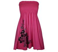 FAIRY TRENDZ Womens Flower Print Sheering Top Sleeveless Gather Bandeau Top Shirt Ladies Casual Summer Beach Top Fuchsia