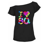 Fairy Trendz® Womens I Love 80s Fancy Dress Top - Ladies Retro Parties Pop Star Tees T-Shirt 1990s Hen Night Stag Do Party Top (I Love 80s Multi Black, 20-22)