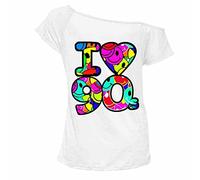 Fairy Trendz® Womens I Love 80s Fancy Dress Top - Ladies Retro Parties Pop Star Tees T-Shirt 1990s Hen Night Stag Do Party Top (I Love 90s Multi White, 8-10)