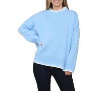 FAIRY TRENDZ Womens Long Sleeve Blanket Stitch Pullover Jumper Ladies Crew Neck Knitted Sweatshirt Top (Sky Blue UK 10)
