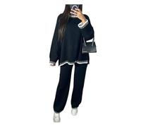 FAIRY TRENDZ Womens Long Sleeve Blanket Stitched Knitted Jumper Top Set Ladies 2PCS Wide Leg Trousers Co ord Loungewear Tracksuit