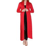 FAIRY TRENDZ Womens Long Sleeve Boyfriend Maxi Cardigan Ladies Open Front Longline Plain Duster Coat Coatigans Sizes 8-26 Red