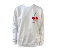 FAIRY TRENDZ Womens Long Sleeve Cherry Perfection Print Sweatshirt Ladies Round Neck Printed Baggy Casual Winter Wear Pull Over Jumper White