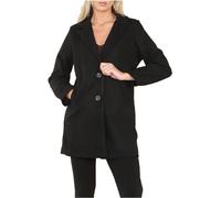 FAIRY TRENDZ Womens Long Sleeve Collared 2 Pocket Italian Coat Ladies Button Closure V Neckline Wool Look Coat (Black UK 12)