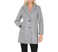 FAIRY TRENDZ Womens Long Sleeve Collared 2 Pocket Italian Coat Ladies Button Closure V Neckline Wool Look Coat (Silver Grey UK 12)