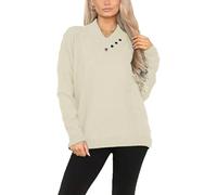 FAIRY TRENDZ Womens Long Sleeve Knitted 4 Button Shawn Collar Jumper Top Ladies Pullover Soft Warm Winter Casual Sweater Cream