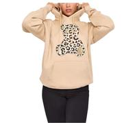 FAIRY TRENDZ Womens Long Sleeve Leopard Bear Printed Pocket Sweatshirt Ladies Oversized Drawstring Pullover Hooded Hoodie Beige