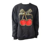 FAIRY TRENDZ Womens Long Sleeve Leopard Bow Cherry Print Sweatshirt Ladies Round Neck Printed Baggy Casual Winter Wear Pull Over Jumper Black