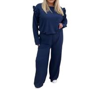 FAIRY TRENDZ Womens Long Sleeve Pop Corn Pattern Frill Arm Sleeve Tops Ladies Casual Wide Leg Flared Trousers Co Ord 2pcs Set