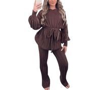 FAIRY TRENDZ Womens Long Sleeve Ribbed Knitted Loungewear Tracksuit Ladies Belted Longline Jumper and Trousers 2 Pcs Co-Ord Set