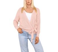 FAIRY TRENDZ Womens Long Sleeve Wrap Over Belted Cardigan Ladies Open Front Tie Up V Neck Sweater (Dust Pink One Size)