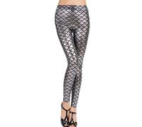 FAIRY TRENDZ Womens Mermaid Metallic Party Wear Legging Girls Skinny Disco Fish Scale Leggings Pants Silver