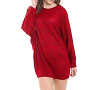 FAIRY TRENDZ Womens Oversized Long Sleeve Baggy Batwing Top Ladies Plain Dip Hem Tunic Top Red