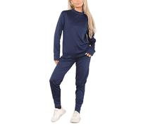 FAIRY TRENDZ Womens Plain Long Sleeve Loungewear Tracksuit Crew Neck Pullover Jumper Joggers 2Pcs Set(Navy UK 12-14)