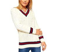 FAIRY TRENDZ Womens Plus Size Cable Kitted Sweater Jumper top Ladies Long Sleeve V Neck Cricket Jumper Cream