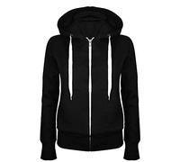 FAIRY TRENDZ Womens Plus Size Plain Drawstring Zip Up Hooded Hoodie Ladies Front Pocket Soft Hoodie (Black UK 14)