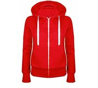 FAIRY TRENDZ Womens Plus Size Plain Drawstring Zip Up Hooded Hoodie Ladies Front Pocket Soft Hoodie (Red UK 20)
