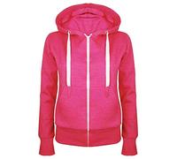 FAIRY TRENDZ Womens Plus Size Plain Drawstring Zip Up Hooded Hoodie Ladies Front Pocket Soft Hoodie (Pink UK 26-28)