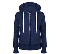 FAIRY TRENDZ Womens Plus Size Plain Drawstring Zip Up Hooded Hoodie Ladies Front Pocket Soft Hoodie (Navy UK 14)