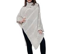 FAIRY TRENDZ Womens Polo Neck Cable Knitted 3 Button Poncho Ladies Cospy Warm Wear Cape Shawl Jumper Poncho Stone