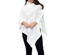 FAIRY TRENDZ Womens Polo Neck Cable Knitted 3 Button Poncho Ladies Cospy Warm Wear Cape Shawl Jumper Poncho Cream