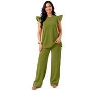 FAIRY TRENDZ Womens Pop Corn Pattern Frill Sleeve Tops and Wide Leg Flared Trousers Co ord 2Pcs Set Loungewear Tracksuit