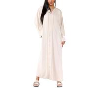FAIRY TRENDZ Womens Round Neck Front Zip Kaftan Maxi Dress Ladies Long Sleeve Gold Stitching Over Size Abaya Dress One Size UK 8-14