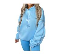 FAIRY TRENDZ Womens Ruched Sleeve Pullover Hoodie Ladies Ribbon Oversized Hooded Sweatshirt Casual Jumper Top Baby Blue