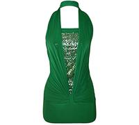 FAIRY TRENDZ Womens Sexy Sleeveless Sequin Halter Neck Tops Ladies Casual Party Wear Top Summer Blouse Shirt Jade Green