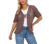 FAIRY TRENDZ Womens Short Sleeve Knitted Tie Up Bolero Shrug Ladies Open Front Crop Cardigan Top (Mocha UK 12-14)