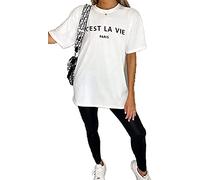 FAIRY TRENDZ® Women's Slogan Printed Oversized Baggy Fit Short Sleeves T-Shirt Summer Loose Round Neck Tee Top Ladies Elegant Casual Wear Shirts (C'est LA Vie White, M-L)