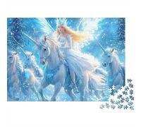 Fairy Unicorns 1000 Pieces Jigsaw Puzzle for Adults Thick Paper Brain Teaser Magical Unicorn Puzzle Wall Art Educational Gift 38x26cm/1000pcs