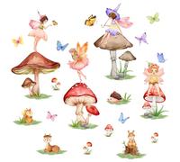 Fairy Wall Stickers - 30cm X 90cm Enchanted Woodland, Mushroom, Butterfly Fairy Tale Wings Decals, Flower Fairies, Girls Bedroom Decorations