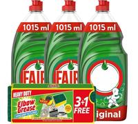 Fairy Washing Up Liquid 1015 ml (3 Pack Each) - Fairy Liquid Original Dishwasher Cleaner with Elbow Grease Sponge 3+1