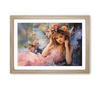 Fairy Watercolour Framed Wall Art Print, Ready to Hang Picture for Living Room Bedroom Home Office, Oak A2 (66 x 48 cm)
