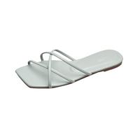 Fairy Wind Slippers Female New Summer Outside The Korean Version of The Simple Thin Strap Square Head Flat Bottom Beach Sandals Comfortable Business Casual Shoes (Green, 5.5)