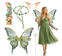 Fairy Wings, 5PCS Angel Costume Accessories, Butterfly Wings Adults, Sparkling Sheer Wings with Flower Headband and Flower Arm Wrap, Angel Princess Fancy Dress Up Costumes for Halloween Party Cosplay