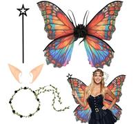 Fairy Wings Adult, Fairy Costume Tinkerbell Wings Set for Adult Kids, Butterfly Wing Princess Fancy Dress Up Costumes with Elf Flower Headband and Wand, for Halloween Birthday Party Cosplay