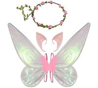 Fairy Wings Age 3+ for Girls Women,Butterfly Wings for Adults, Halloween Costume Angel Wings with Headband Elf Ears Dress Up Cosplay Party (Pink)