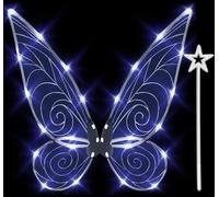 Fairy Wings Age 3+ Light up Butterfly Wings for Adult Kids, LED Fairy Wing Sparkle Angel Wings for Girls Women Halloween Cosplay Costume Angel Wings Dress Up Costume (White)