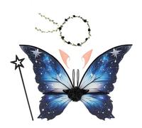 Fairy Wings and Wand Kit- Enchanting Butterfly Costume with Fairy Wings, Flower Garlands, Elf Ears and Magic Wands for Kids Adults Role Playing Holiday Gatherings (Starry)