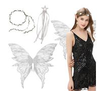 Fairy Wings, Angel Costume Accessories, Butterfly Wings Adults, Sparkling Sheer Wings with Flower Headband, Angel Princess Fancy Dress Up Costumes for Halloween Party Cosplay (White)