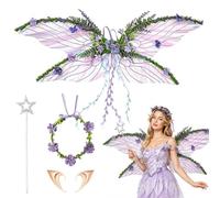 Fairy Wings, Butterfly Wings Adults, Angel Costume Accessories, Sparkling Sheer Wing with Flower Headband Elf Ears Fairy Magic Wand for Adult Women Girls for Carnival Party Cosplay (Purple-1)