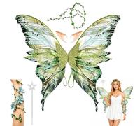 Fairy Wings, Butterfly Wings Adults, Angel Costume Accessories, Sparkling Sheer Wings with Flower Headband Elf Ears Fairy Magic Wand for Adult Women Girls for Carnival Party Cosplay