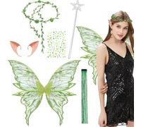 Fairy Wings, Butterfly Wings Adults, Angel Costume Accessories, Sparkling Sheer Wings with Flower Headband, Angel Princess Fancy Dress Up Costumes for Halloween Party Cosplay