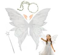 Fairy Wings, Butterfly Wings Adults, Angel Costume Accessories, Sparkling Sheer Wings with Flower Headband Elf Ears Fairy Magic Wand for Adult Women Girls for Carnival Party Cosplay (White)